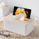 Removable Wood Cover Plastic Tissue Box Holder Storage Organizer for Home Car Office(Rectangle)