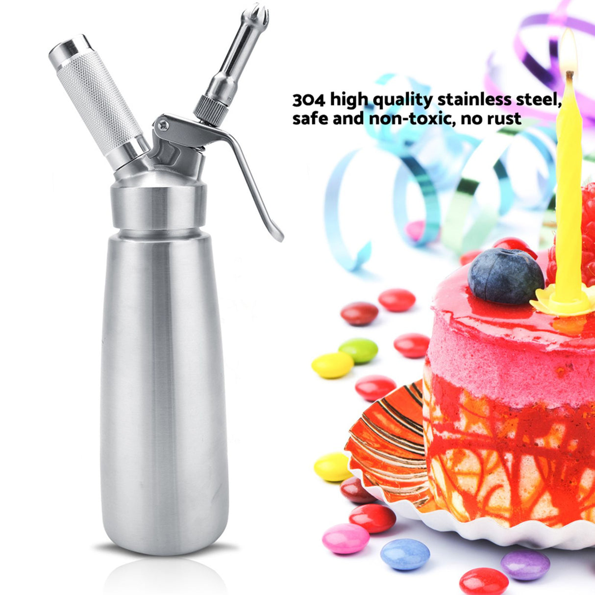 Stainless Steel Whipped Cream Dispenser Bundle With Three Nozzles 1000ml