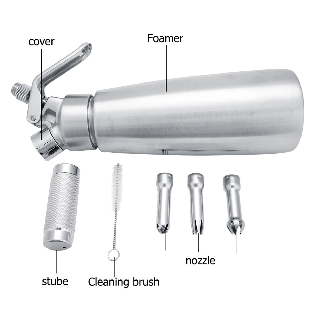 Stainless Steel Whipped Cream Dispenser Bundle With Three Nozzles 1000ml