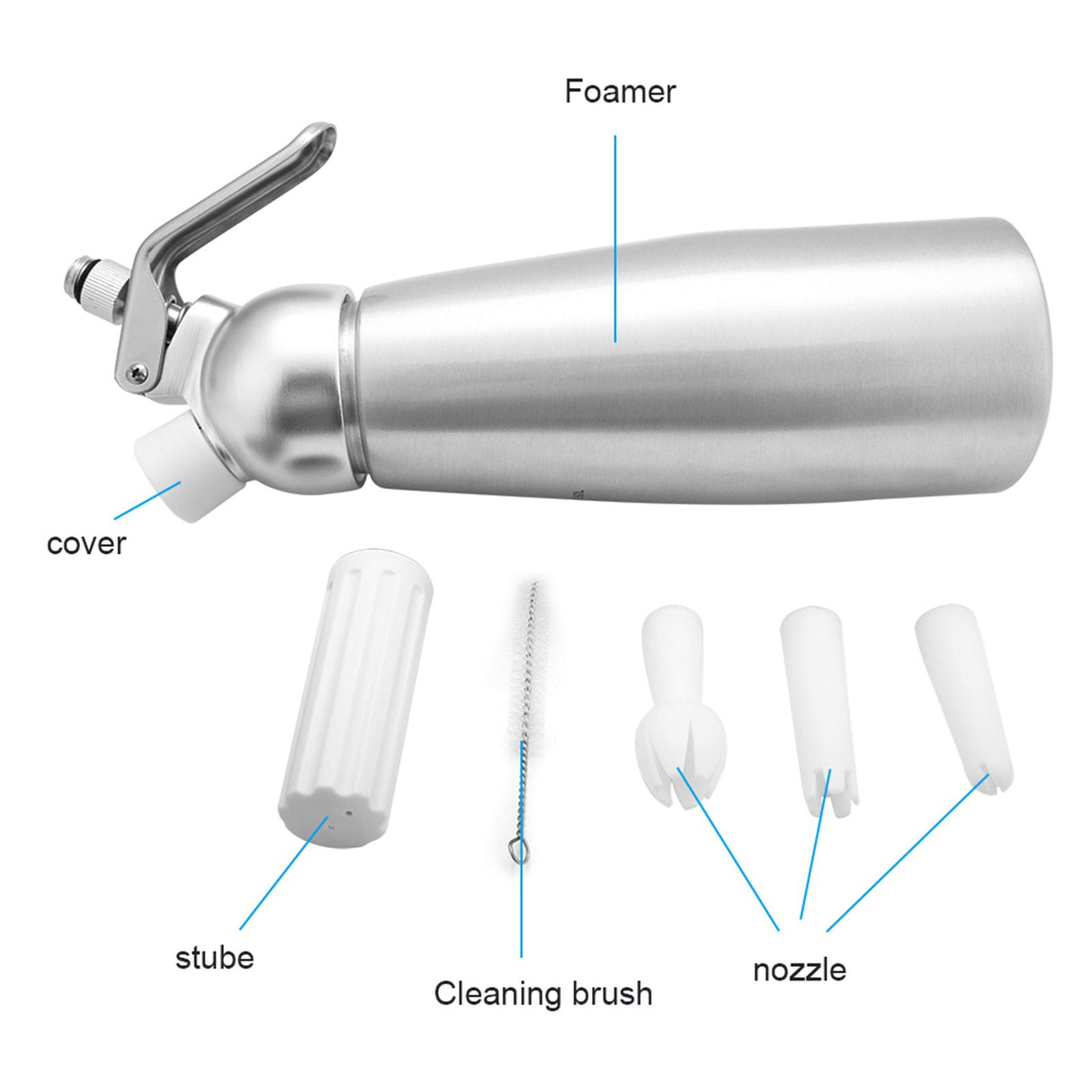 Aluminum Whipped Cream Dispenser Bundle With Three Nozzles Kitchen 500ml