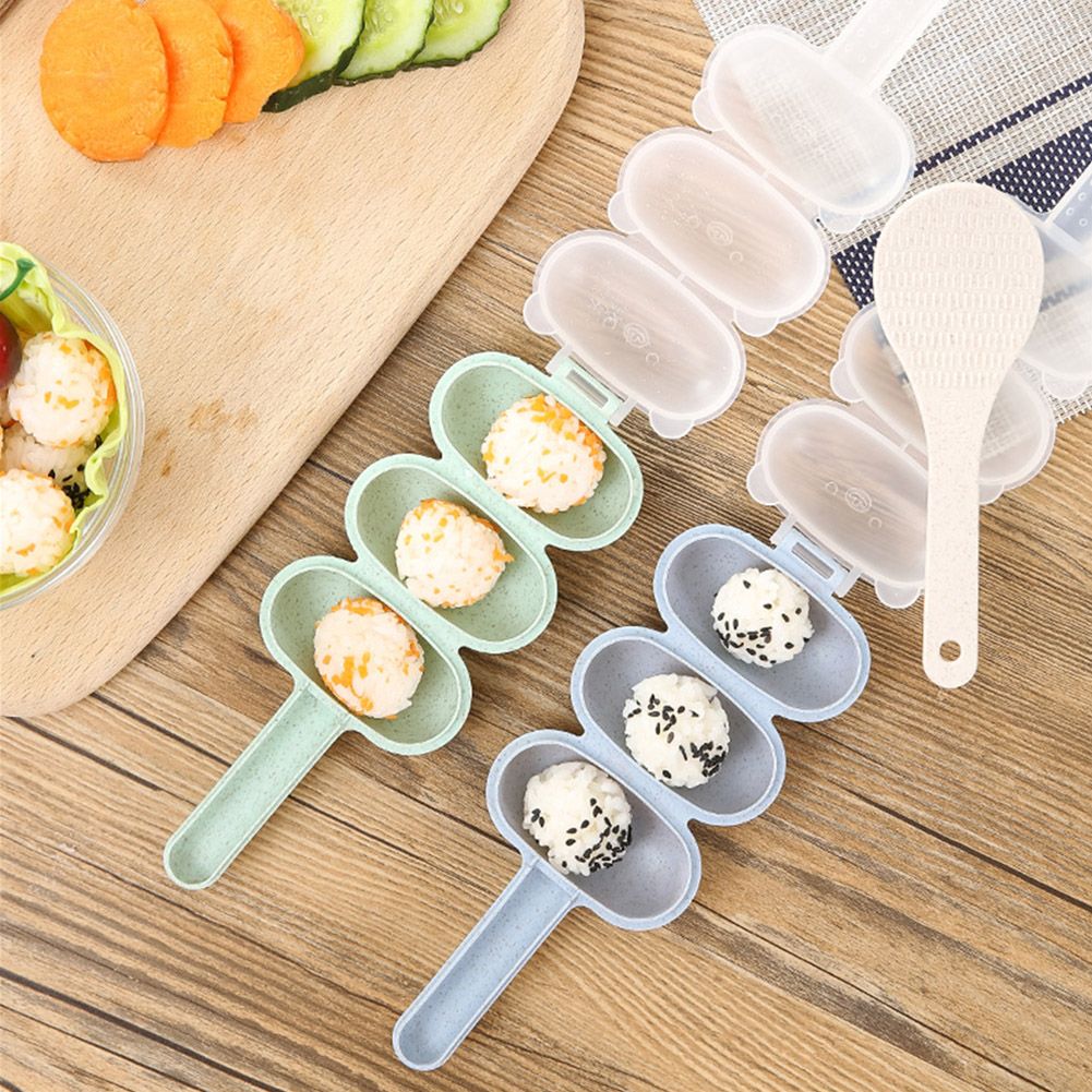 Rice Ball Mold Sushi Balls Maker Mould with Spoon Kitchen Cooking Tools Set for Baby(Beige)
