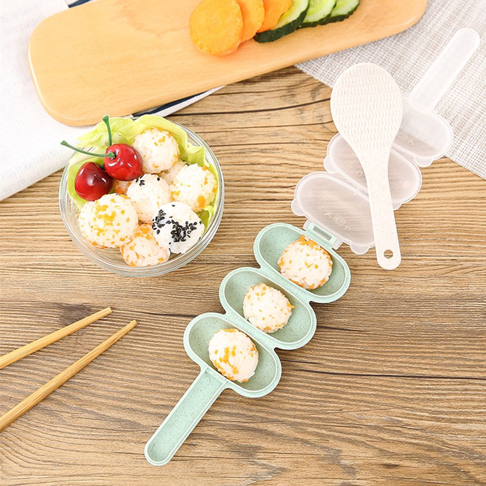 Rice Ball Mold Sushi Balls Maker Mould with Spoon Kitchen Cooking Tools Set for Baby(Beige)