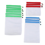 12Pcs Reusable Drawstring Mesh Bags Fruit Vegetable Sacks Storage Shopping Bag Toys Pouch - Front View