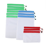 12Pcs Reusable Drawstring Mesh Bags Fruit Vegetable Sacks Storage Shopping Bag Toys Pouch - Side View