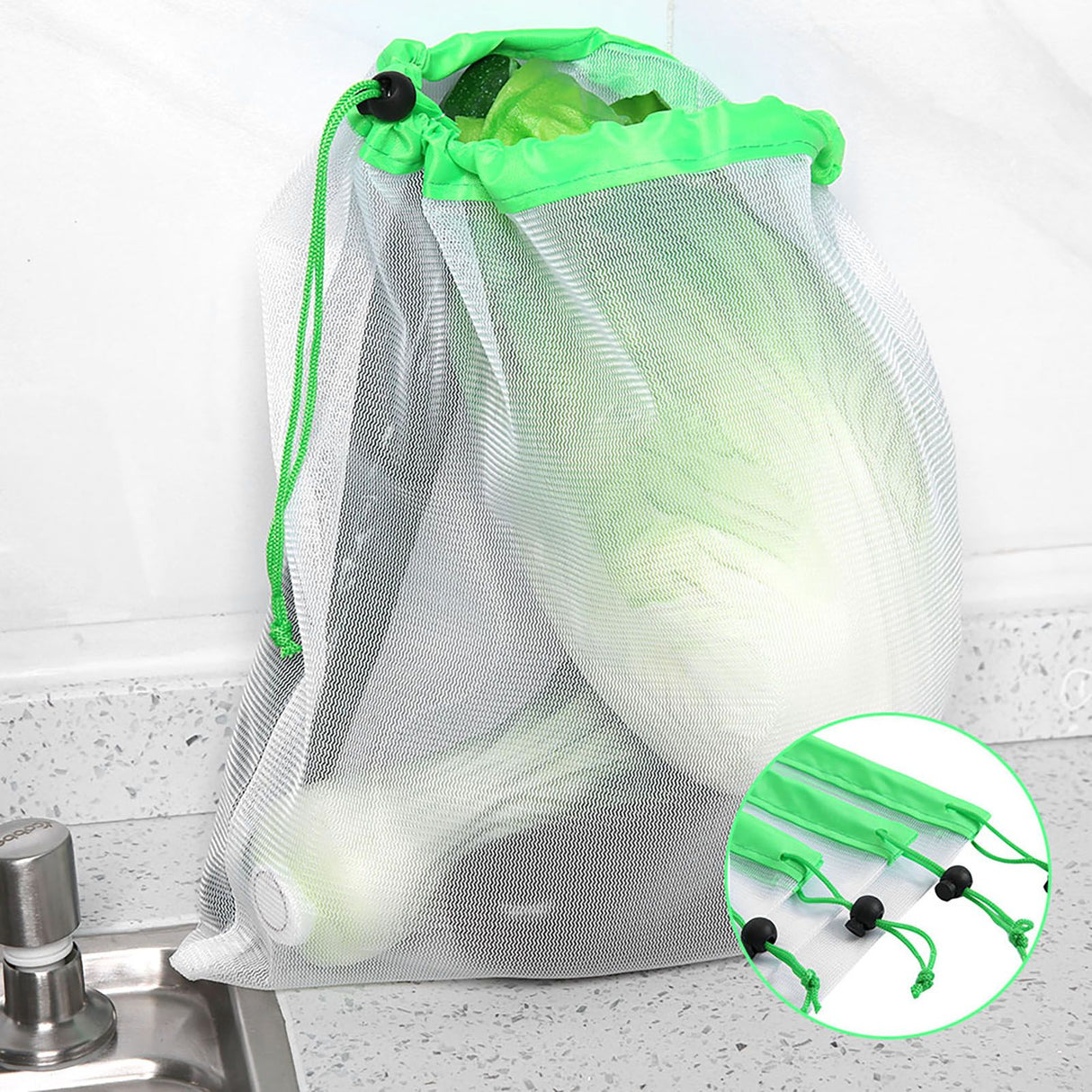 12Pcs Reusable Drawstring Mesh Bags Fruit Vegetable Sacks Storage Shopping Bag Toys Pouch