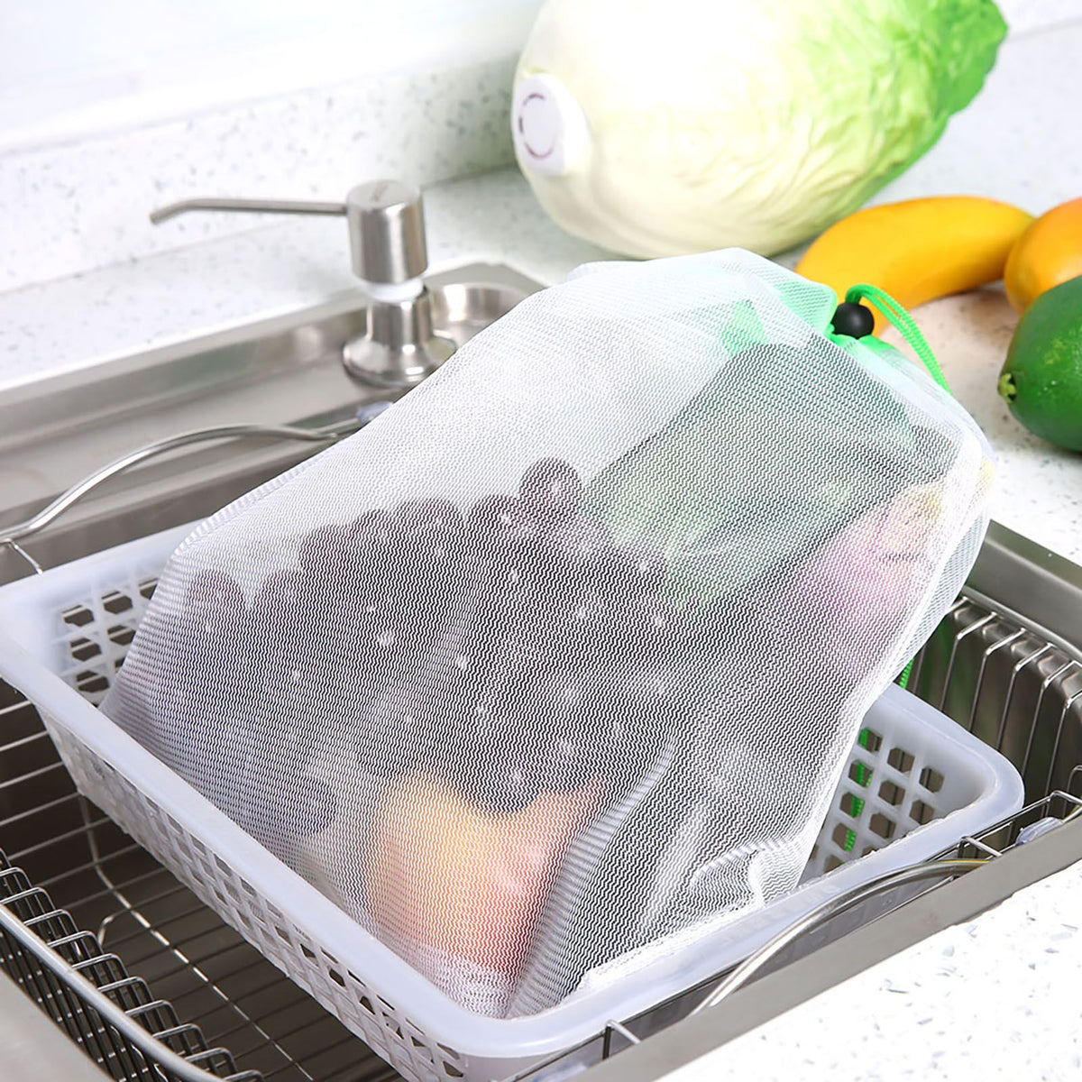 12Pcs Reusable Drawstring Mesh Bags Fruit Vegetable Sacks Storage Shopping Bag Toys Pouch