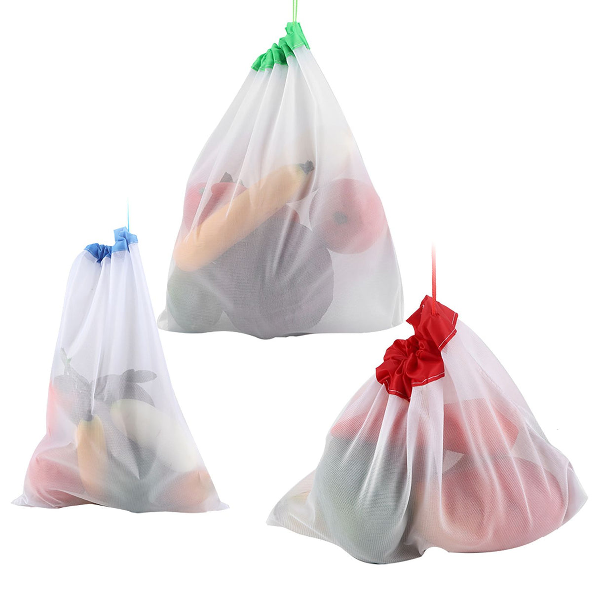 12Pcs Reusable Drawstring Mesh Bags Fruit Vegetable Sacks Storage Shopping Bag Toys Pouch