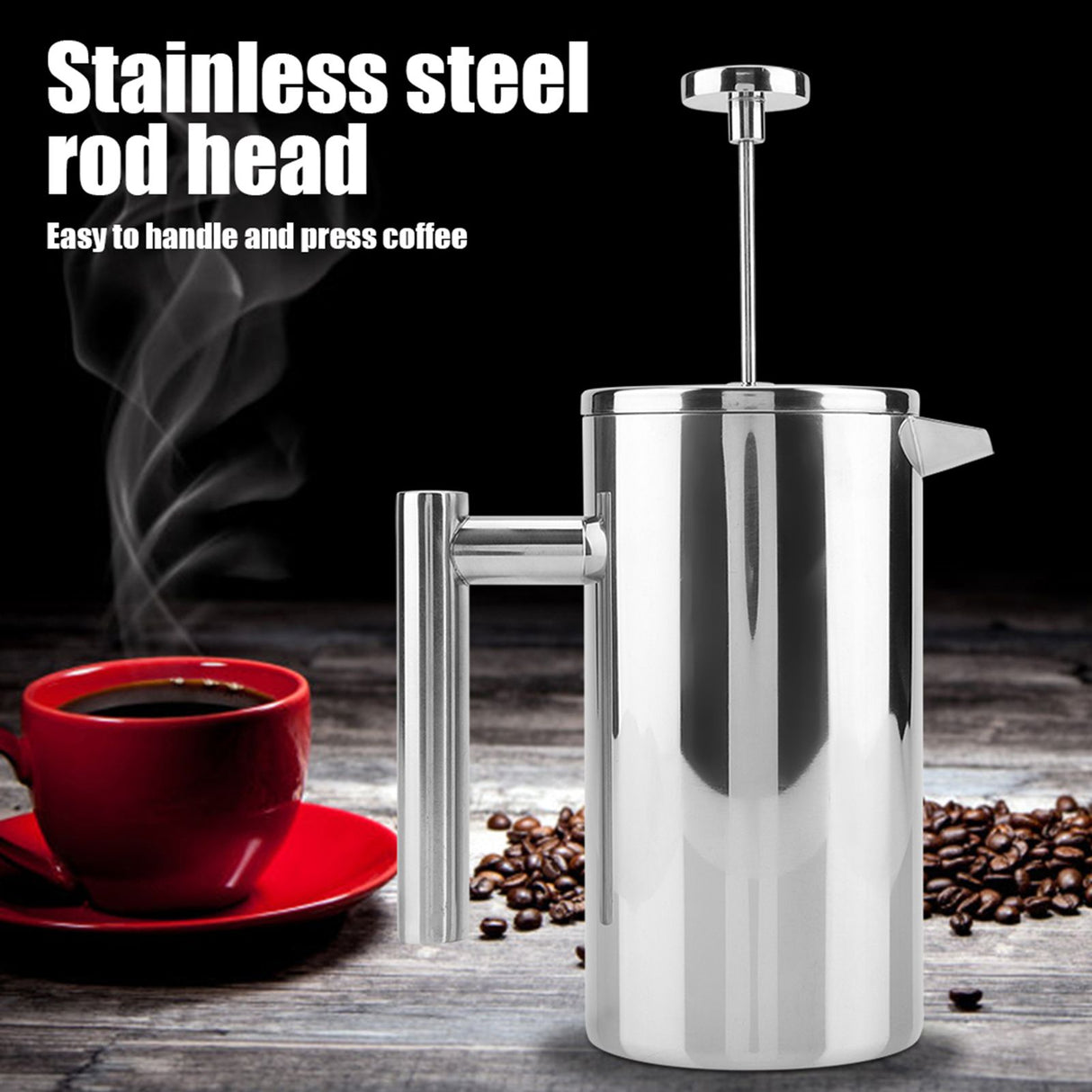 Double Walled Stainless Steel Coffee Maker French Press Tea Pot with Filter (1000ML)