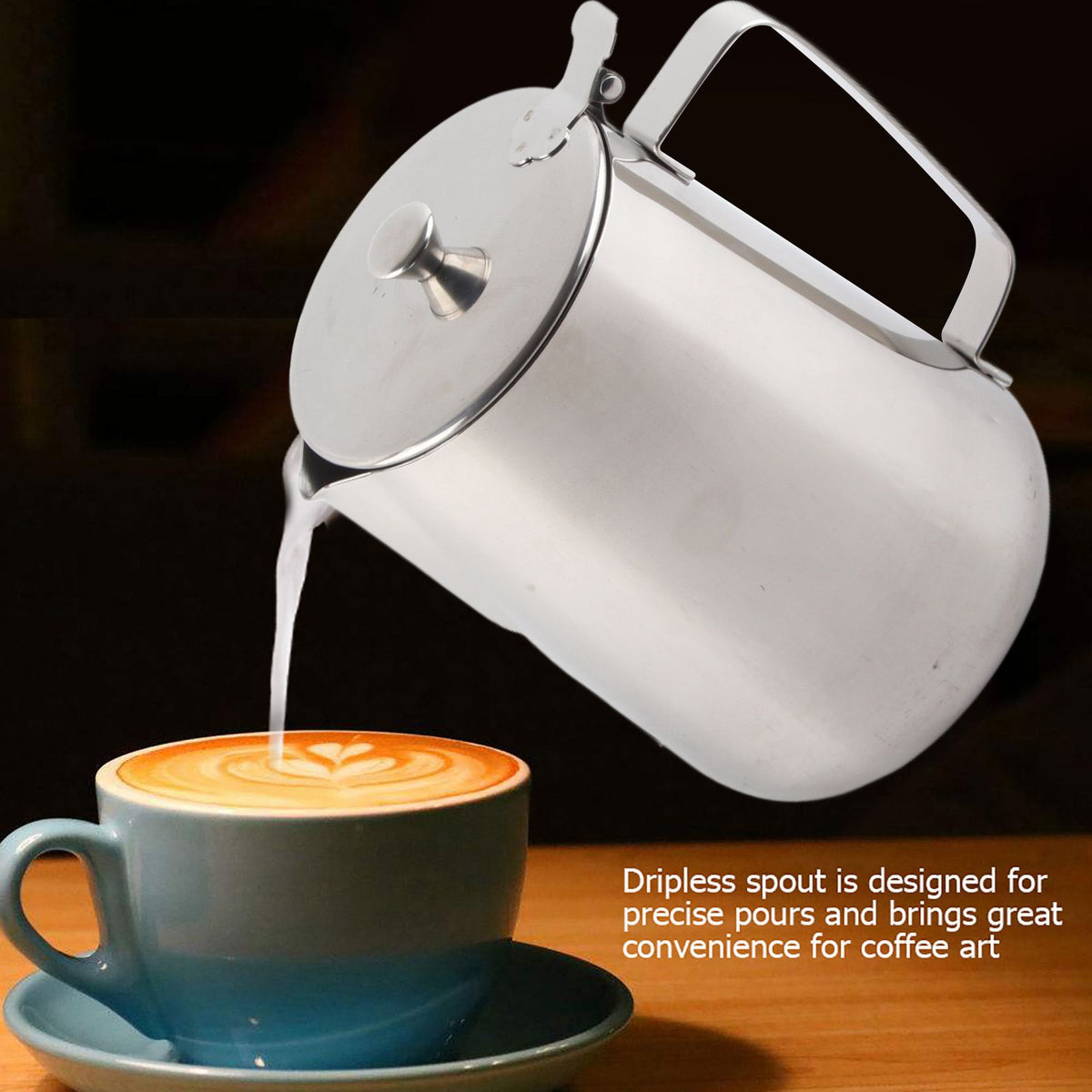 Stainless Steel Coffee Cup Mug Milk Frothing Pitcher Jug with Lid for Latte Coffee Art(2000ml)