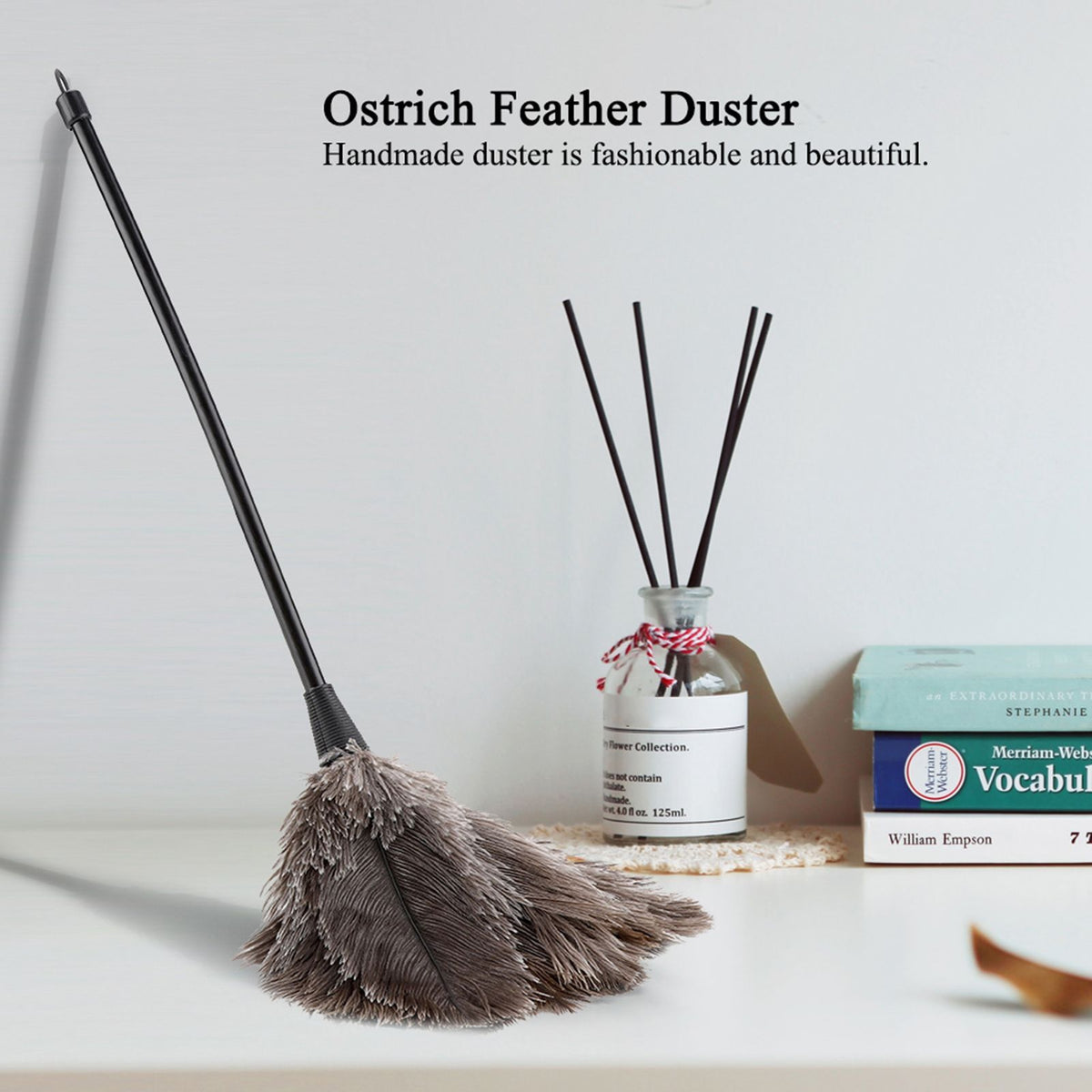 Mini Handmade Washable Reusable Ostrich Feather Duster for Books Keyboard Office Home