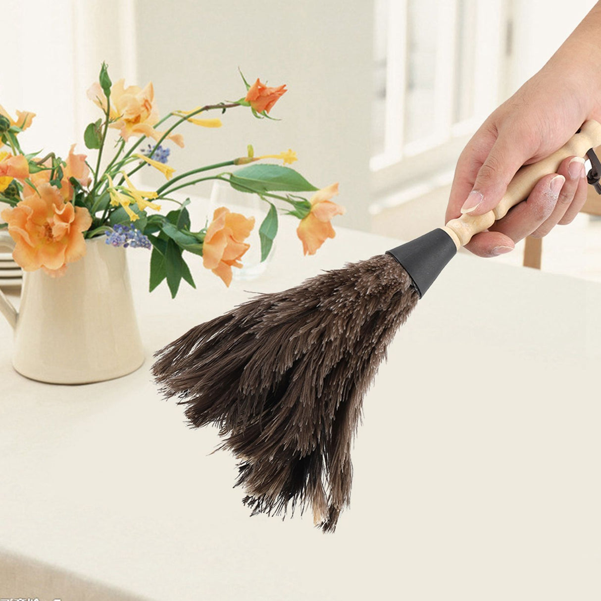 Mini Washable Reusable Ostrich Feather Duster for Books Keyboard Office Home