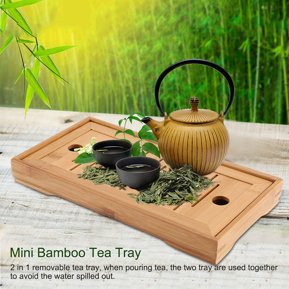 1Pc Bamboo Mini Tea Serving Tray Chinese Gongfu Tea Plate for Home Office Table