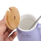 1Pc Lovely Cat Ceramic Cup with Spoon and Lid Coffee Water Milk Mug for Drinkware Gift(Purple)