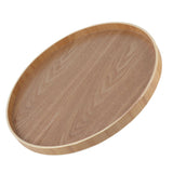 Round Shape Solid Wood Tea Coffee Snack Food Meals Serving Tray Plate Restaurant Trays Wooden - Low Angle