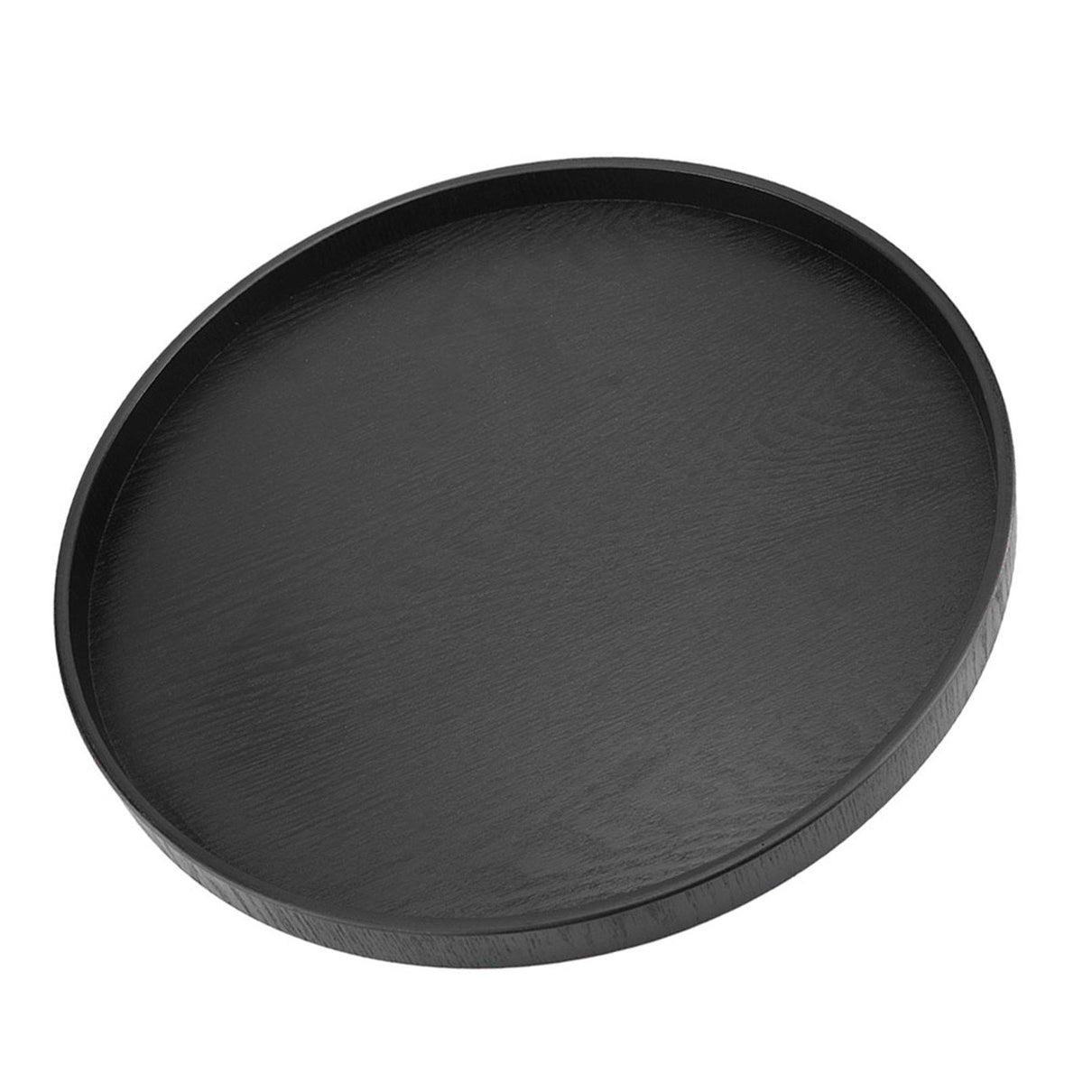 Round Shape Solid Wood Tea Coffee Snack Food Meals Serving Tray Plate Restaurant Trays Black