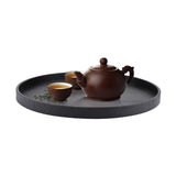Round Shape Solid Wood Tea Coffee Snack Food Meals Serving Tray Plate Restaurant Trays Black - Extra Image