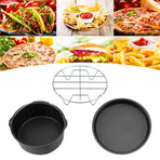 8''3 in 1 Multifunctional Air Fryer Accessories Set Bread Shelf Cake Barrel Pizza Pan(Black)