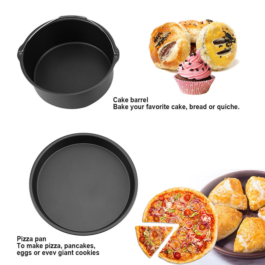 8''3 in 1 Multifunctional Air Fryer Accessories Set Bread Shelf Cake Barrel Pizza Pan(Black)