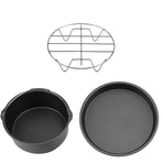 8''3 in 1 Multifunctional Air Fryer Accessories Set Bread Shelf Cake Barrel Pizza Pan(Black)