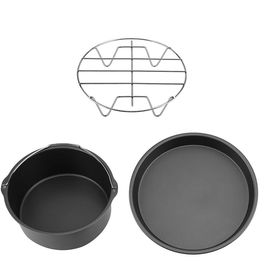 8''3 in 1 Multifunctional Air Fryer Accessories Set Bread Shelf Cake Barrel Pizza Pan(Black)