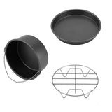 8''3 in 1 Multifunctional Air Fryer Accessories Set Bread Shelf Cake Barrel Pizza Pan(Black)