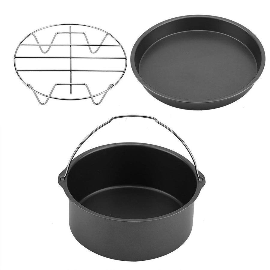 8''3 in 1 Multifunctional Air Fryer Accessories Set Bread Shelf Cake Barrel Pizza Pan(Black)