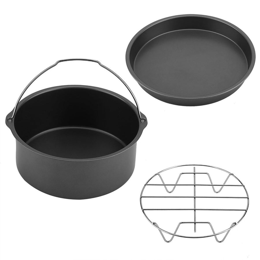 8''3 in 1 Multifunctional Air Fryer Accessories Set Bread Shelf Cake Barrel Pizza Pan(Black)