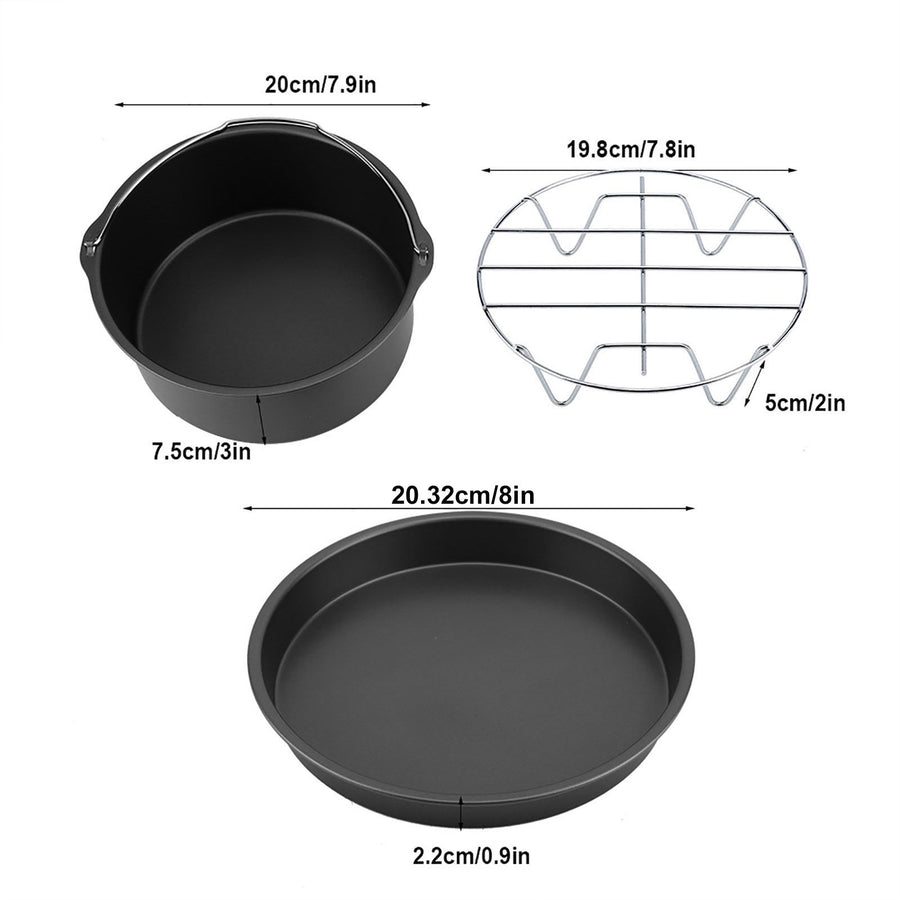 8''3 in 1 Multifunctional Air Fryer Accessories Set Bread Shelf Cake Barrel Pizza Pan(Black)