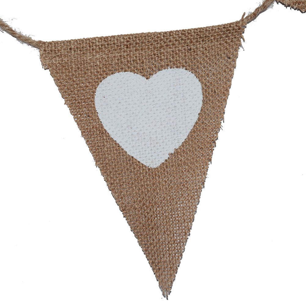 LOVE Triangle Linen Hanging Flags Heart shaped Banner Bunting for Wedding Decoration