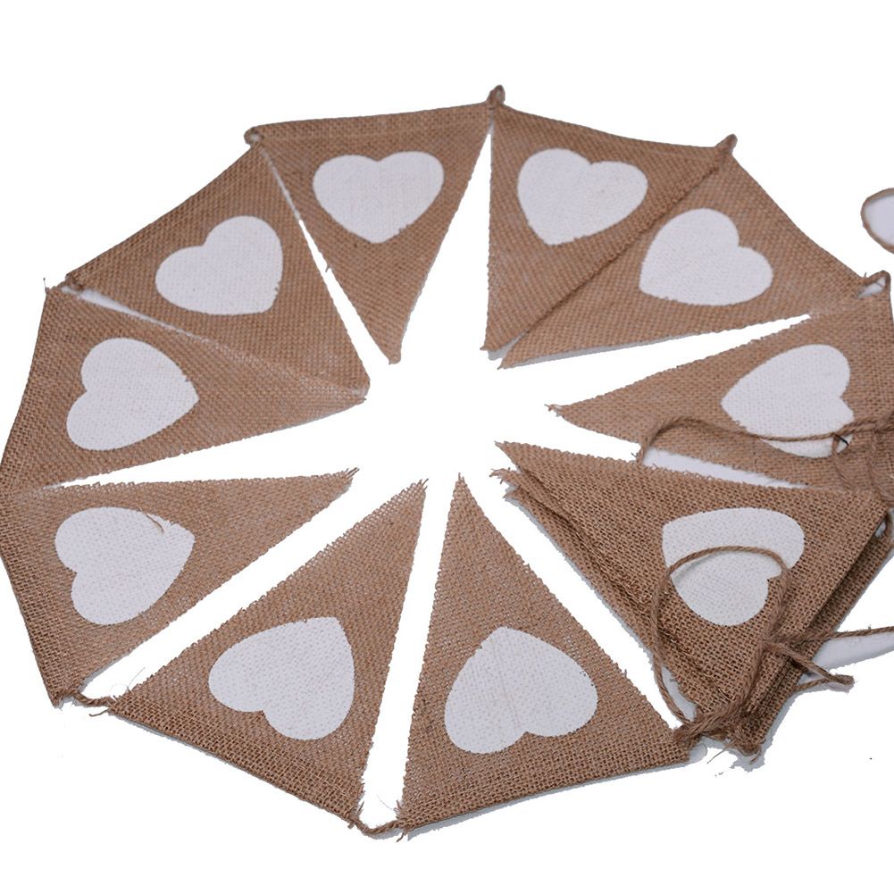 LOVE Triangle Linen Hanging Flags Heart shaped Banner Bunting for Wedding Decoration