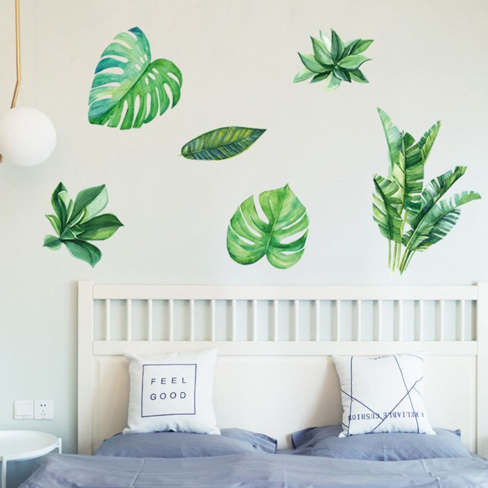Green Leaves Shape Sticker Living Room Bedroom Backdrop Wall Decorative Decal