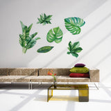 Green Leaves Shape Sticker Living Room Bedroom Backdrop Wall Decorative Decal - Top-Down View