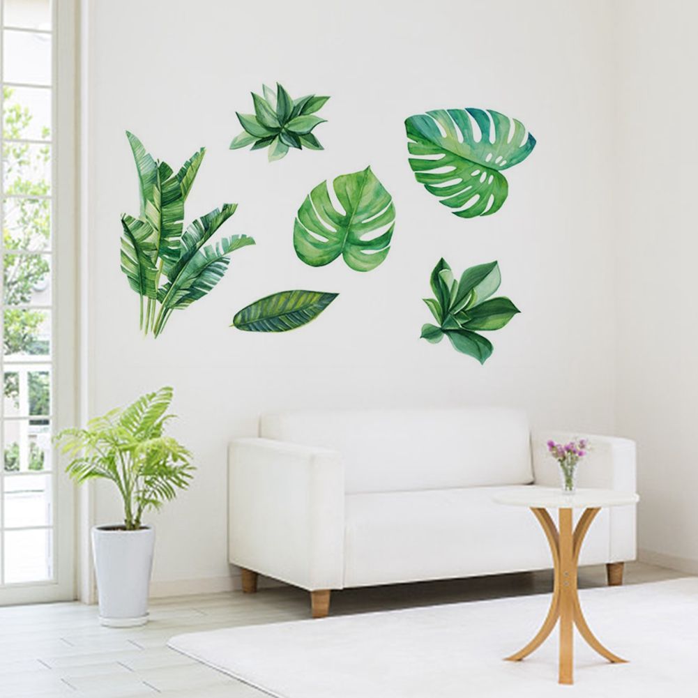 Green Leaves Shape Sticker Living Room Bedroom Backdrop Wall Decorative Decal