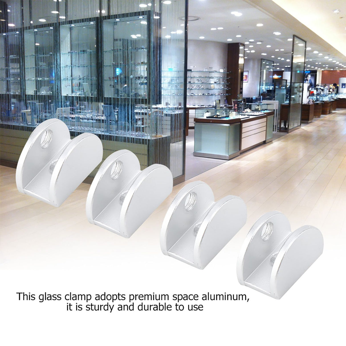 4Pcs Space Aluminum Glass Clamp Holder Window Fixing Clip Arc Bracket for Thickness 5-8mm S