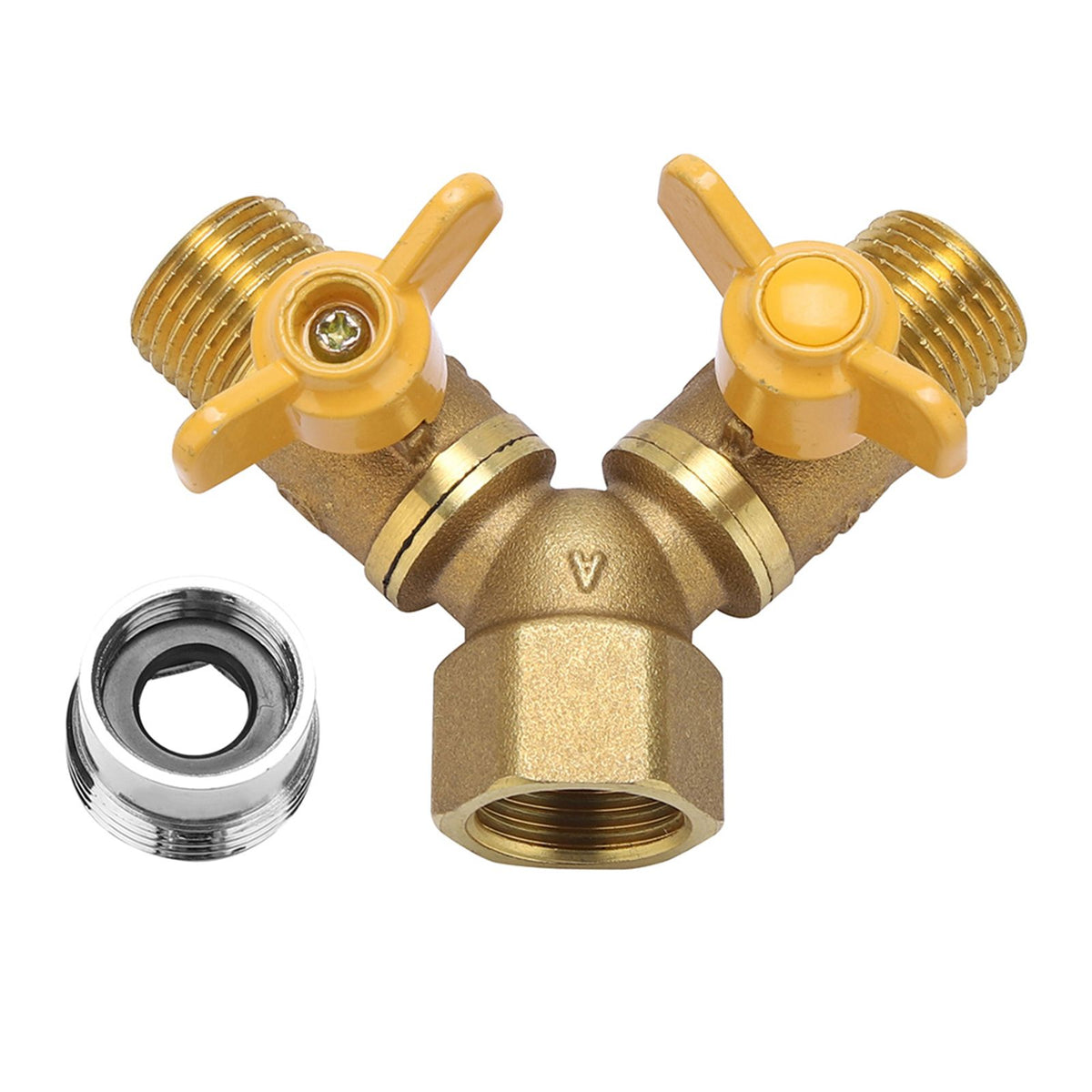 G1/2 Brass Garden Irrigation 2 Way Double Tap Hose Adapter Dual Faucet Connector