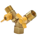 G1/2 Brass Garden Irrigation 2 Way Double Tap Hose Adapter Dual Faucet Connector - 45-Degree Angle