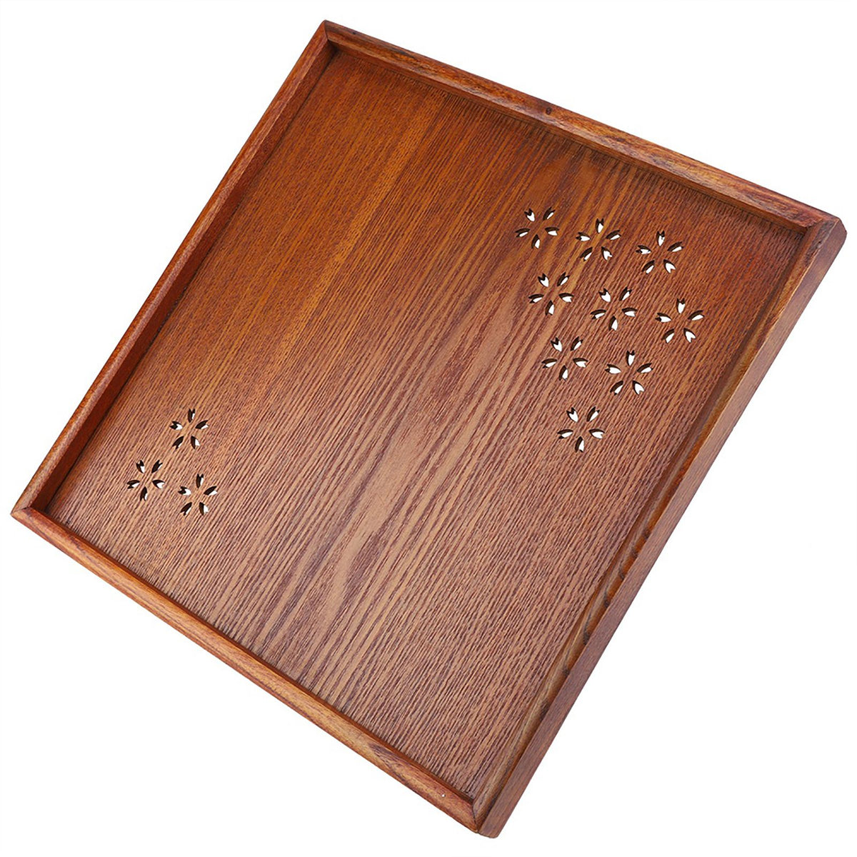 Traditional Wooden Tea Plate Coffee Fruits Snacks Serving Tray Dish for Home Restaurant 34*34cm