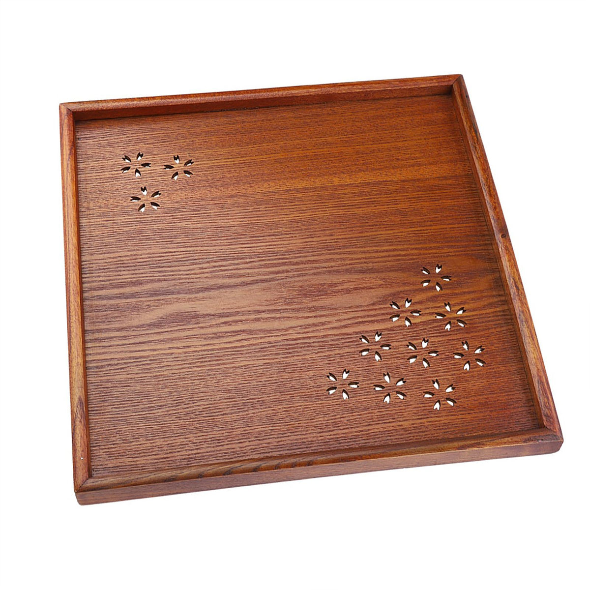 Traditional Wooden Tea Plate Coffee Fruits Snacks Serving Tray Dish for Home Restaurant 34*34cm