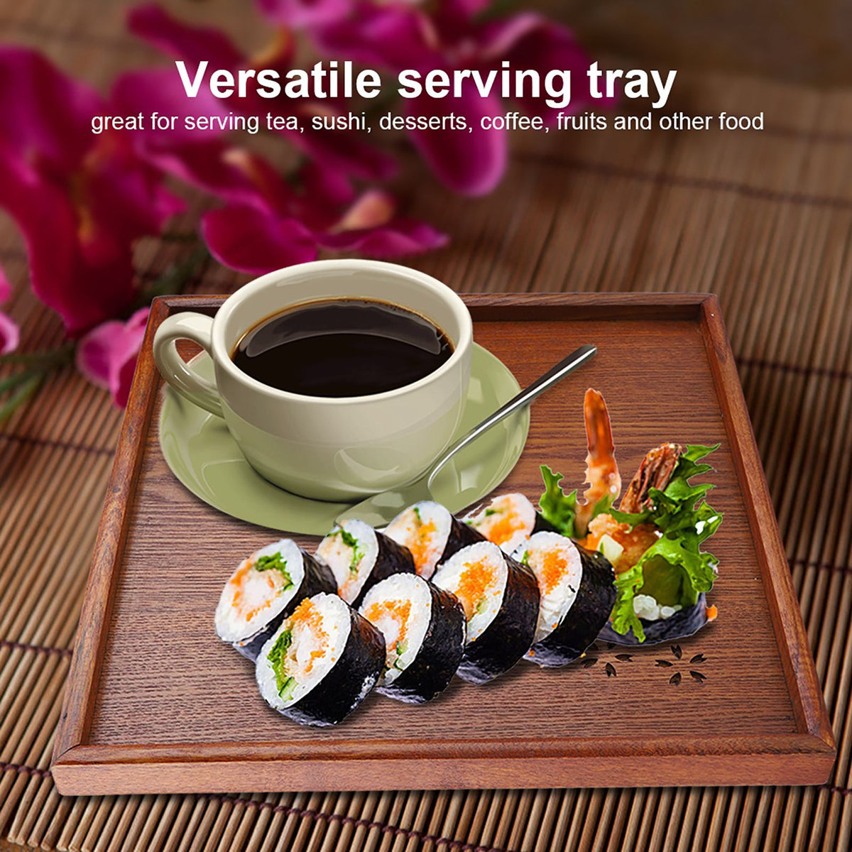 Traditional Wooden Tea Plate Coffee Fruits Snacks Serving Tray Dish for Home Restaurant 34*34cm