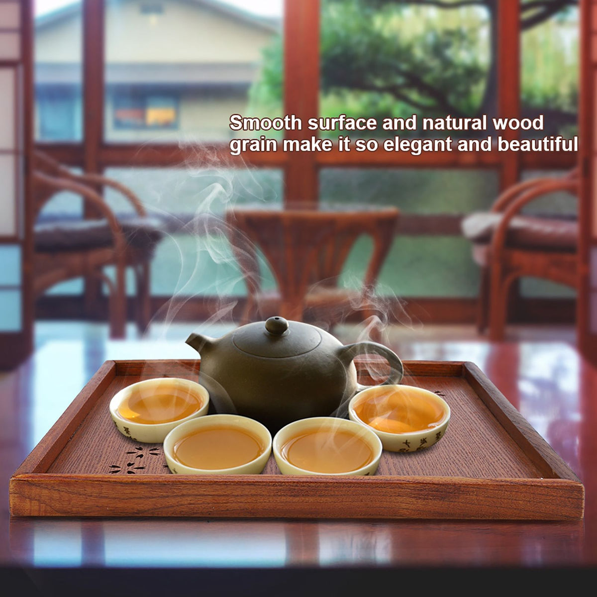 Traditional Wooden Tea Plate Coffee Fruits Snacks Serving Tray Dish for Home Restaurant 34*34cm