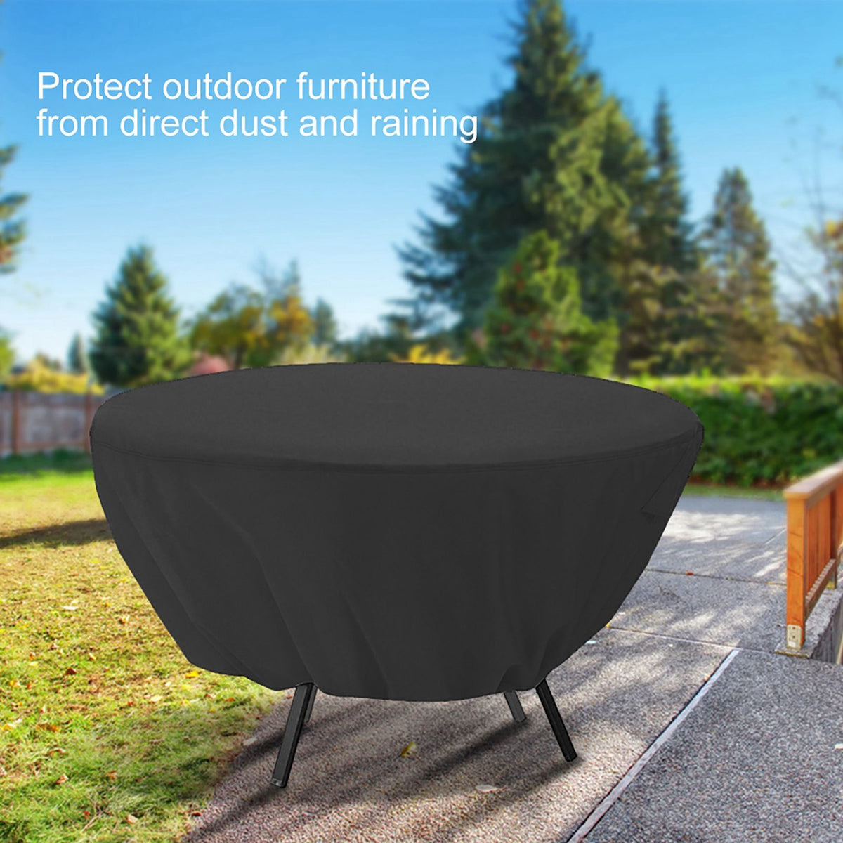 Round Table Dust Cover Outdoor Waterproof Garden Patio Furniture Covers(Black)