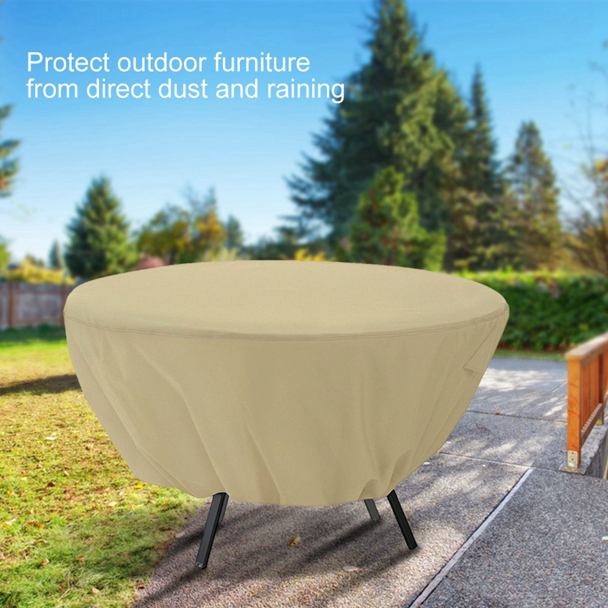Round Table Dust Cover Outdoor Waterproof Garden Patio Furniture Covers(Beige)