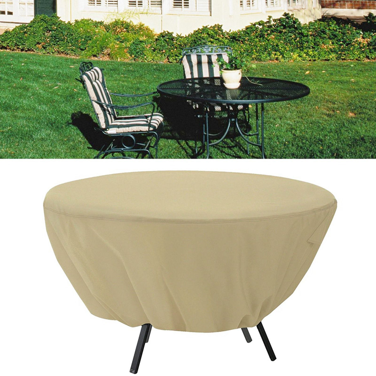 Round Table Dust Cover Outdoor Waterproof Garden Patio Furniture Covers(Beige)