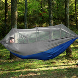 Portable Camping Travel Hammock Hanging Bed with Mosquito Net (Gray Blue) - Top-Down View