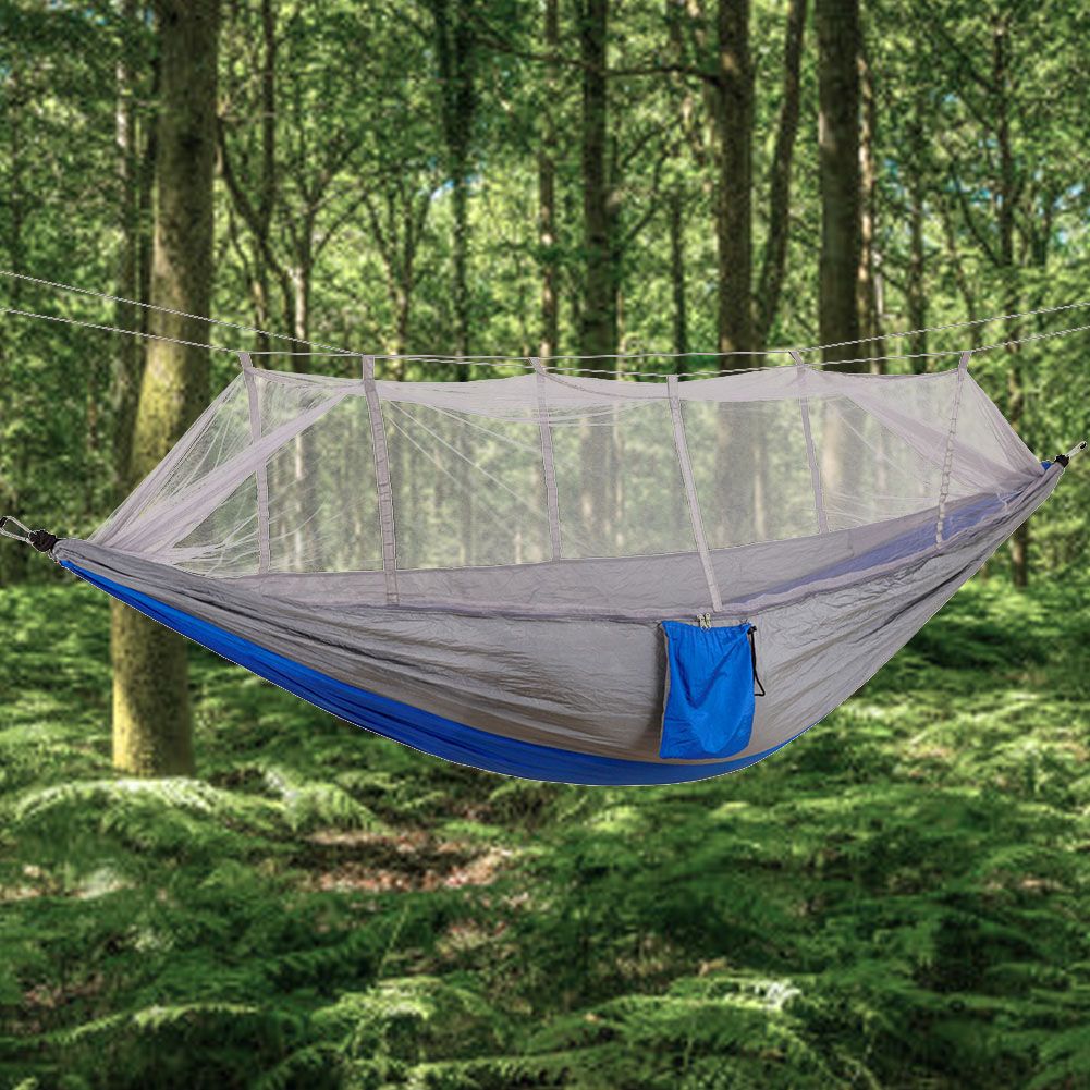 Portable Camping Travel Hammock Hanging Bed with Mosquito Net (Gray Blue)