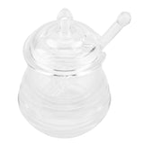 245ml Transparent Beehiveshaped Honey Jar with Dripper Stick for Storing and Dispensing Honey - Front View
