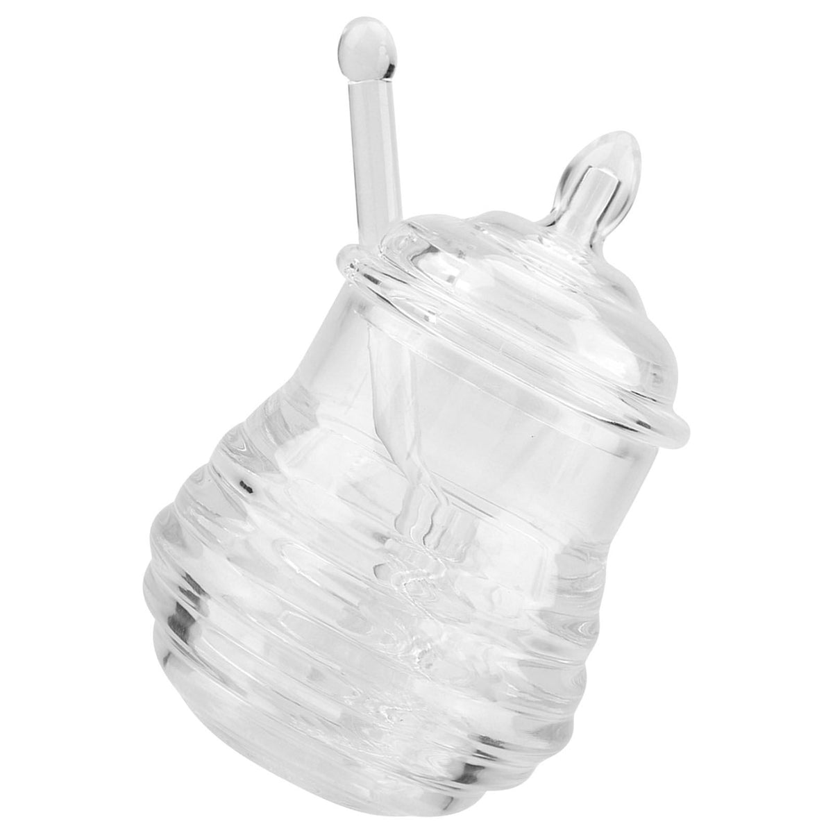 245ml Transparent Beehiveshaped Honey Jar with Dripper Stick for Storing and Dispensing Honey