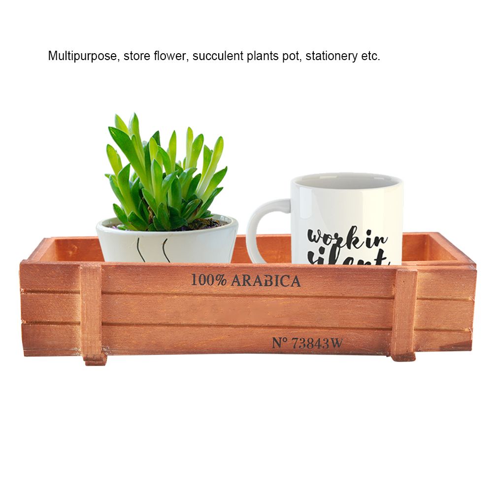 Vintage Wood Flower Planter Succulent Pot Rectangle Box for Home Desktop Storage Tray