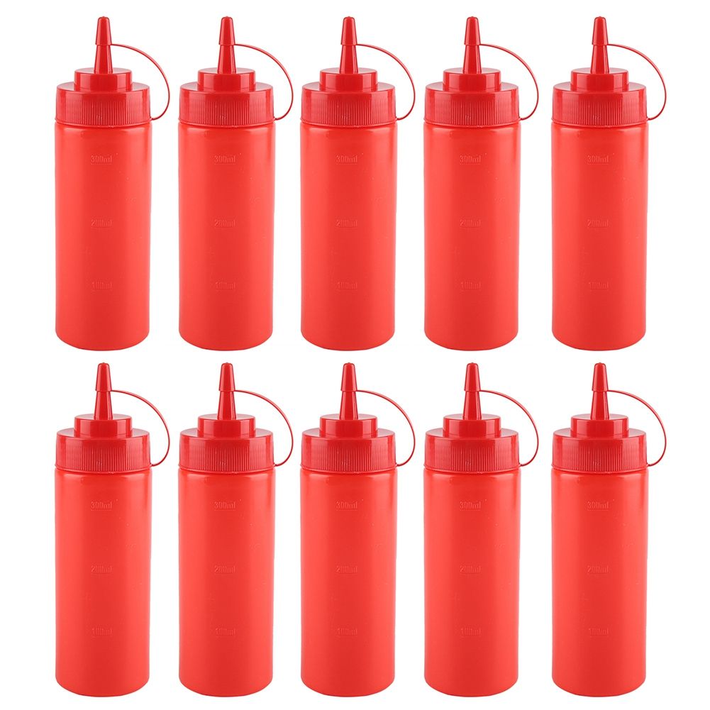 340ml 10pcs / Set Plastic Condiment Dispenser for Sauce Oil Cream Vineger (Red)