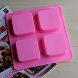 Silicone Cake Mold 4Pcs Square Pattern Baking DIY Mold Soap Chocolate Making Tool - Rear View